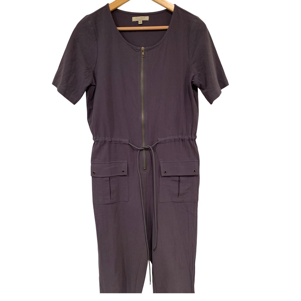 Polagram Womens Small Gray Cotton Short Sleeve Zip Front Utility Jumpsuit PS4151